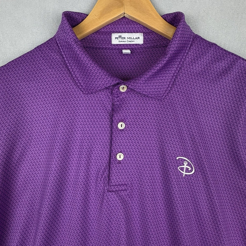 Peter Millar Summer Comfort Polo Mens XL Purple Geometric Disney World Golf FLAW